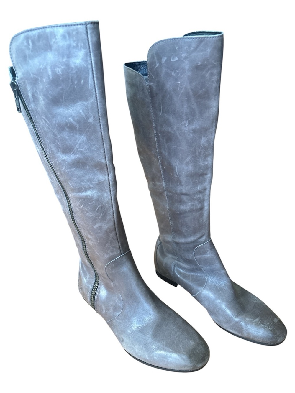 Born Women's Tall Riding Boots - Gray Leather Knee-High Zip Boot